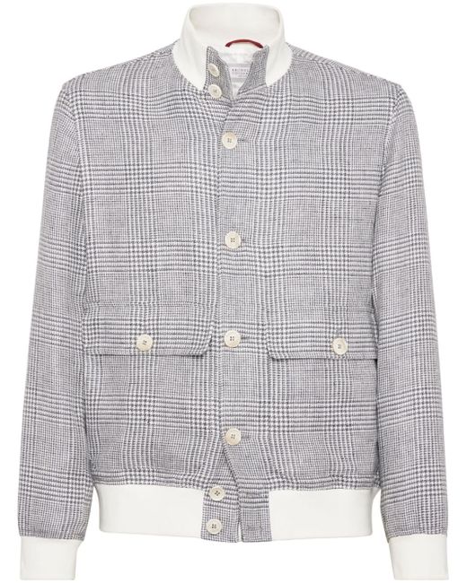 Brunello Cucinelli houndstooth linen blend shirt jacket