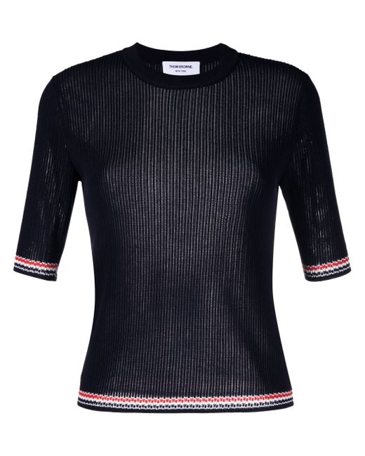 Thom Browne RWB Stripe pointelle-knit top