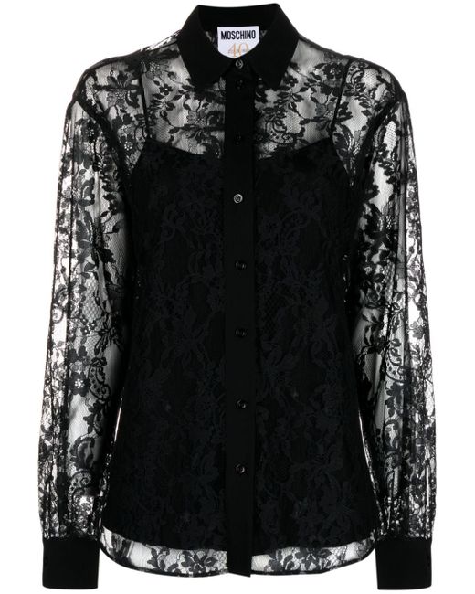 Moschino floral-lace button-up shirt