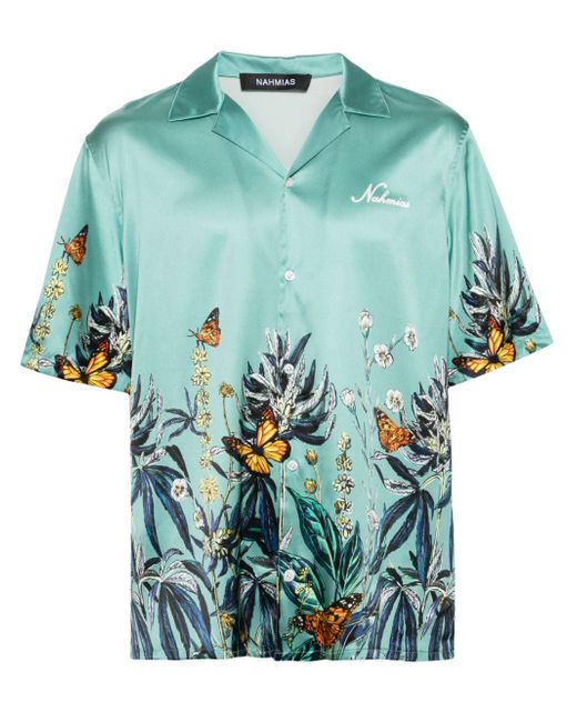 Nahmias Botanical camp-collar satin shirt