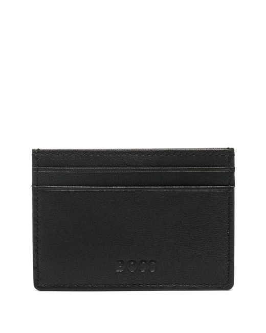 Boss logo-debossed leather card holder