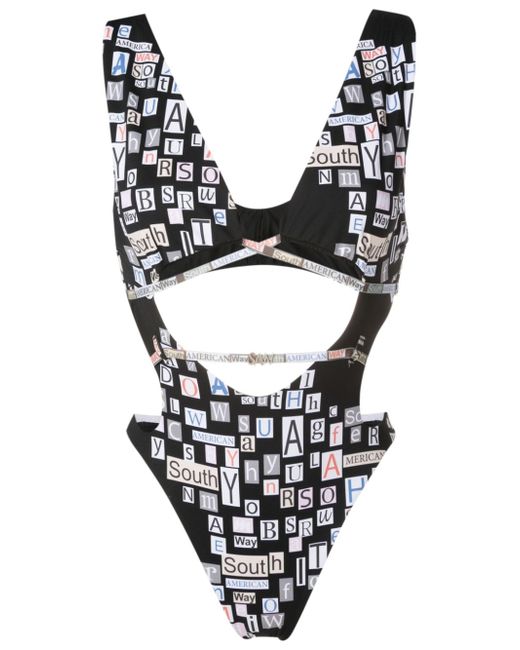 Amir Slama text-print cut-out swimsuit
