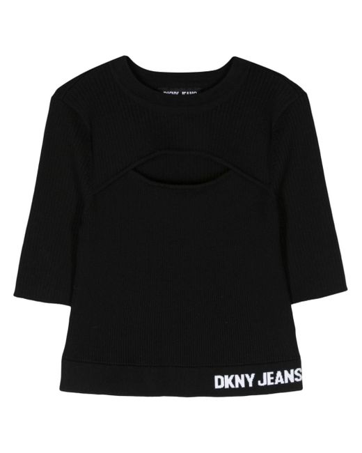Dkny cut-out detailed ribbed-knit top