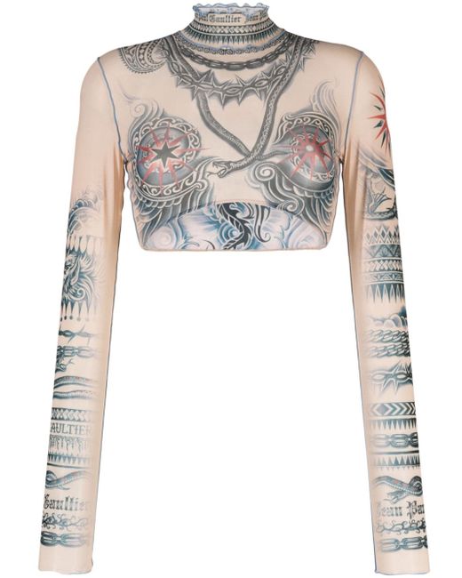 Jean Paul Gaultier tattoo-print jersey crop top
