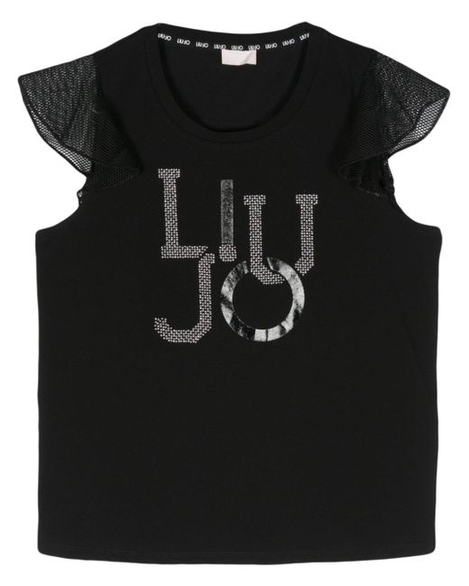 Liu •Jo crystal-embellished perforated-detail T-shirt