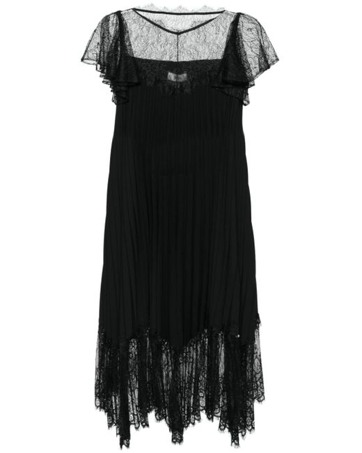 Nissa lace-detailed pleated midi dress