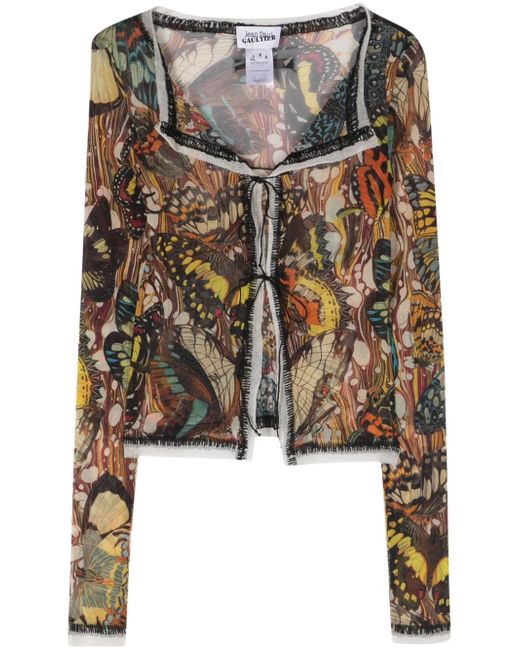 Jean Paul Gaultier butterfly-print mesh cardigan