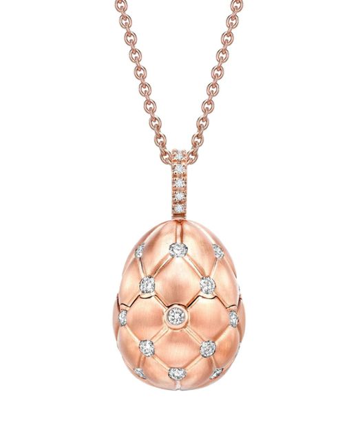 Fabergé 18kt rose gold Treillage Heart Surprise Egg diamonds and ruby pendant necklace