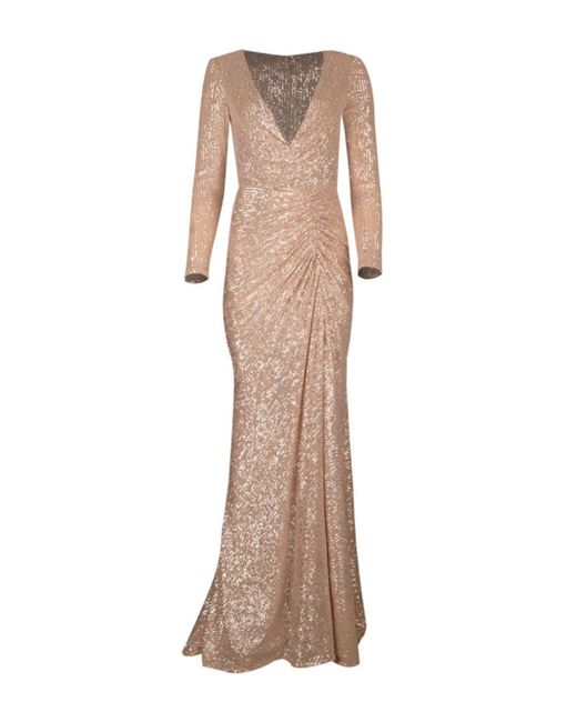 Reem Acra ruched sequined gown