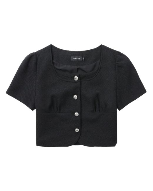 tout a coup gathered-detail button-up crop top
