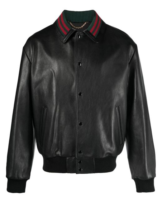 Gucci Web-collar leather bomber jacket