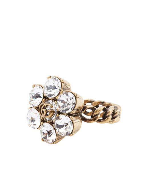 Gucci crystal-embellished Double G ring