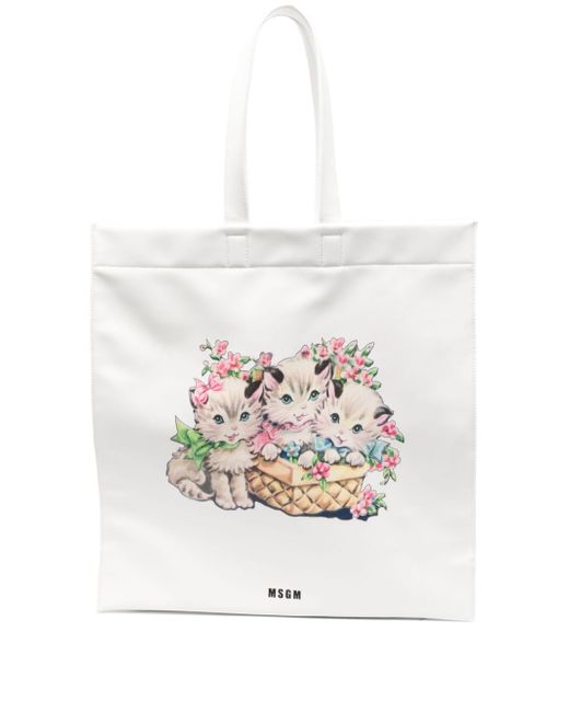 Msgm cats-printed tote bag