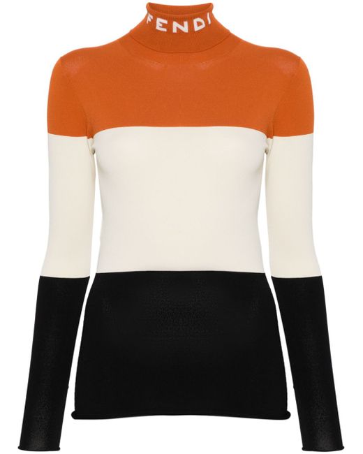 Fendi logo-intarsia colour-block jumper