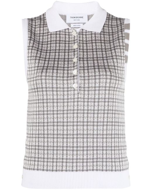 Thom Browne check-pattern sleeveless knitted top