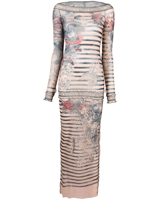 Jean Paul Gaultier striped mesh maxi dress