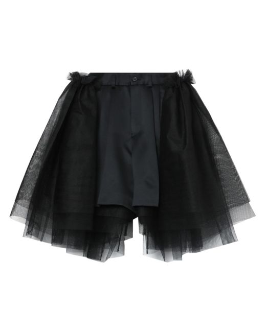 Noir Kei Ninomiya tulle-overlay tailored shorts
