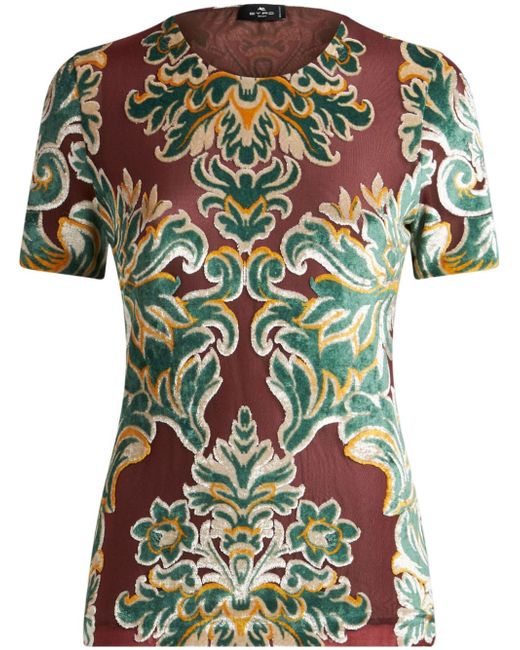 Etro patterned-jacquard tulle T-shirt