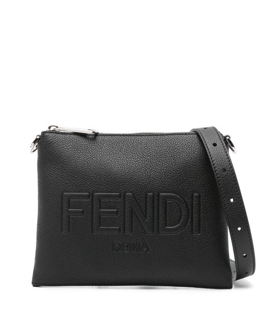 Fendi logo-embossed leather messenger bag