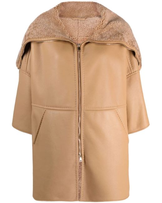 Max Mara shearling-trim cape coat