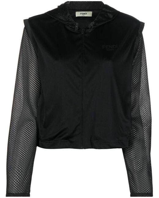 Fendi logo-print mesh-detail hoodie
