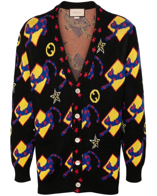 Gucci patterned-intarsia cotton cardigan