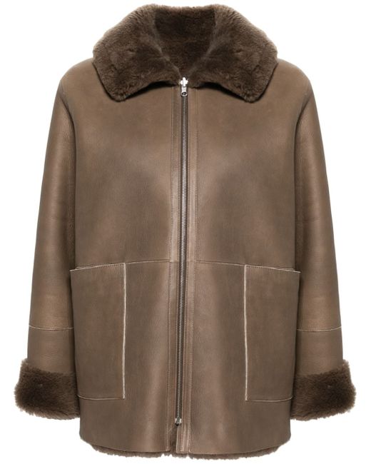 Liska spread-collar leather coat