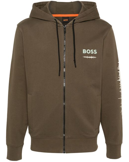 Boss graphic-print zip-up hoodie