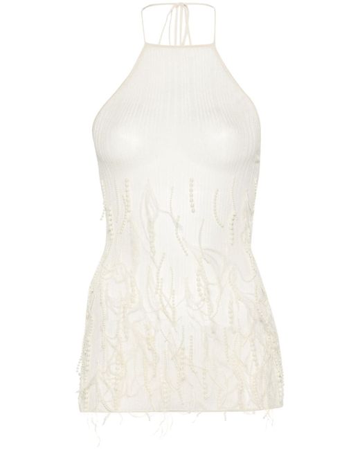 Patrizia Pepe feather-trim knitted top