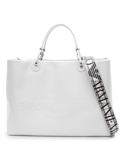 Emporio Armani logo-embossed leather tote bag