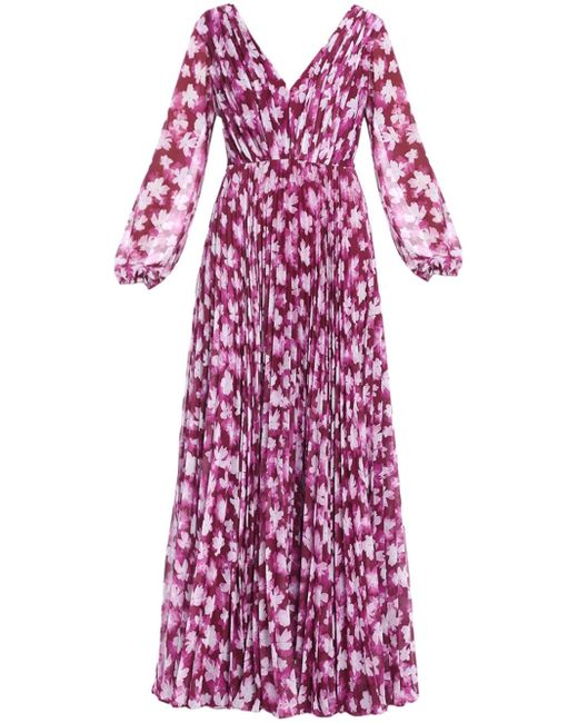 Monique Lhuillier floral-print pleated maxi dress