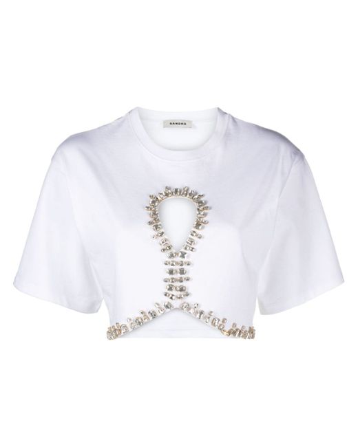 Sandro crystal-embellished cropped T-shirt