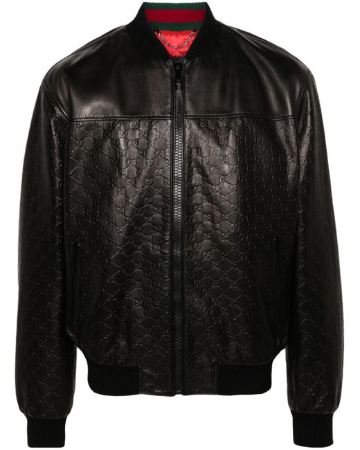 Gucci GG debossed-pattern leather jacket