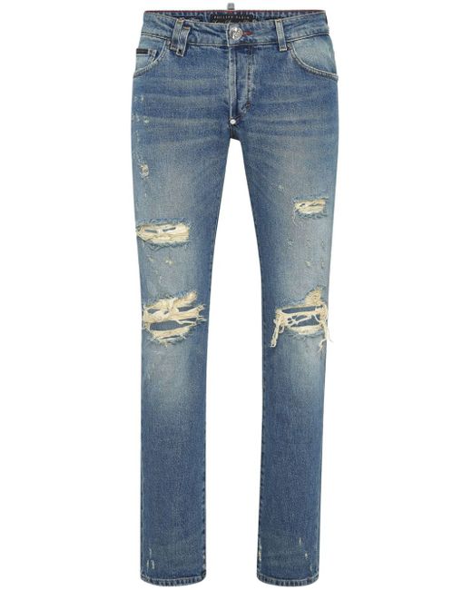 Philipp Plein ripped-detail skinny jeans