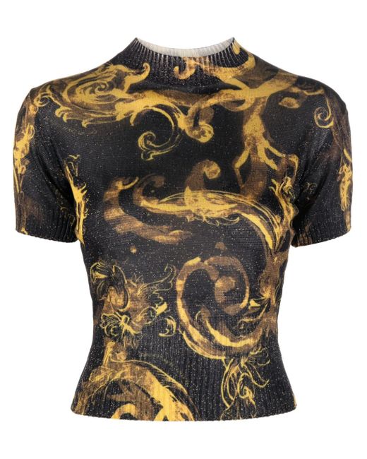 Versace Jeans Couture Barocco-print glitter knitted top