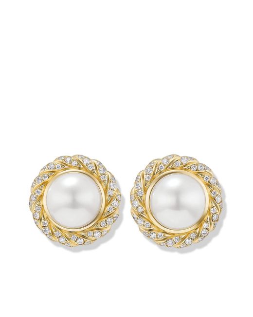 David Yurman 18kt yellow Classics pearl and diamond earrings