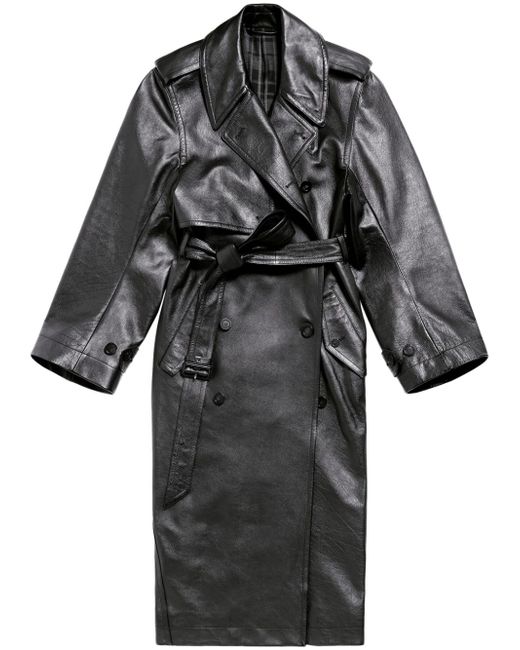 Balenciaga notched-lapels leather trench coat