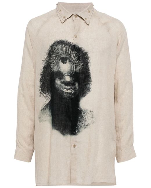 Yohji Yamamoto W-Front graphic-print linen shirt