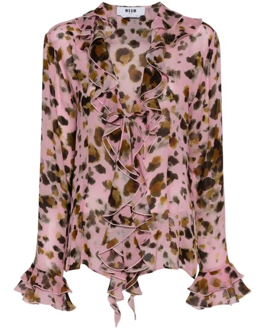Msgm watercolour-leopard-print georgette blouse