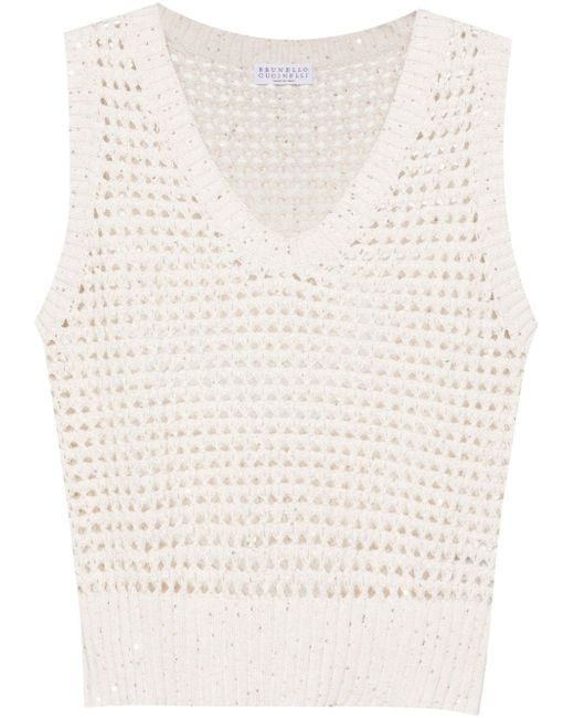 Brunello Cucinelli sequin-embellished open-knit top