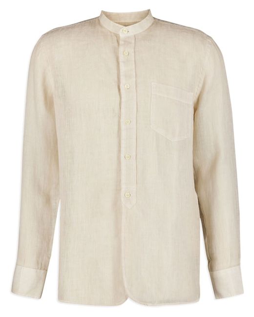 120 Lino collarless linen shirt