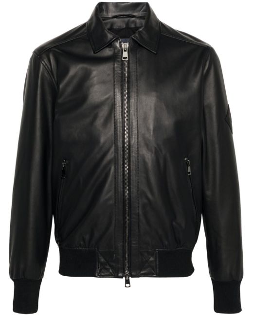 Herno logo-patch leather jacket