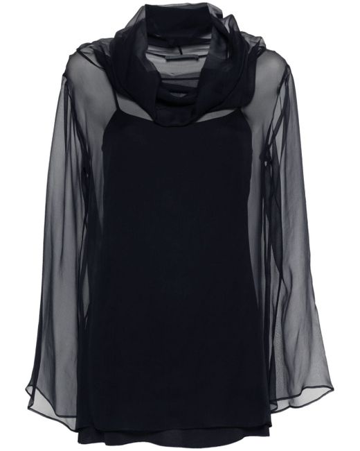 Alberta Ferretti cowl-collar semi-sheer blouse