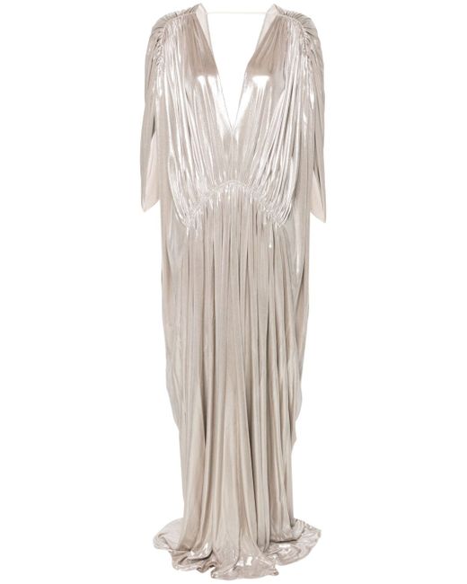Genny lamé-effect pleated gown