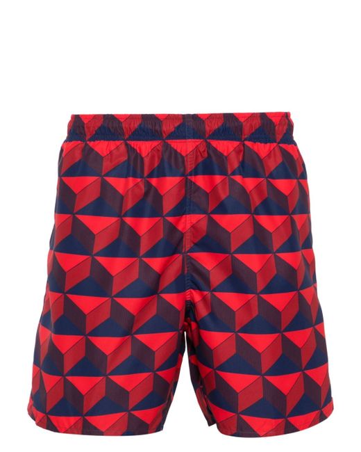 Lacoste logo-patch geometric-pattern swim shorts