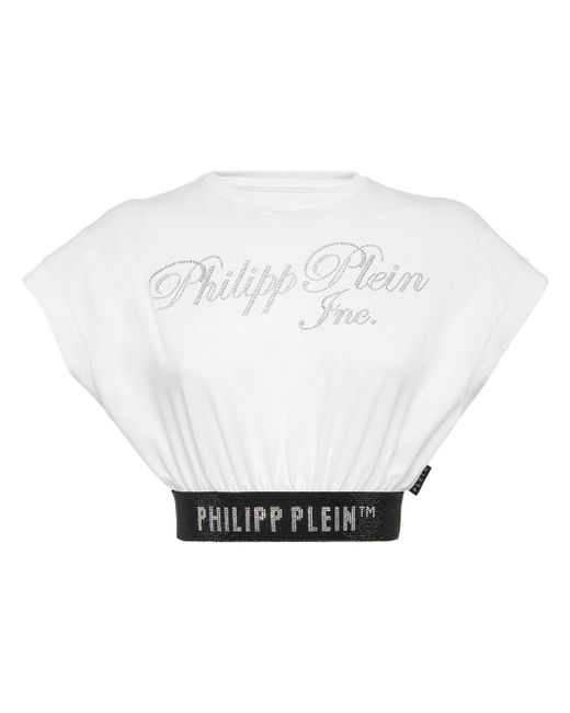 Philipp Plein rhinestone-logo cropped T-shirt