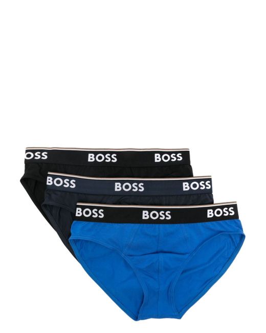 Boss logo-waistband cotton briefs pack of three