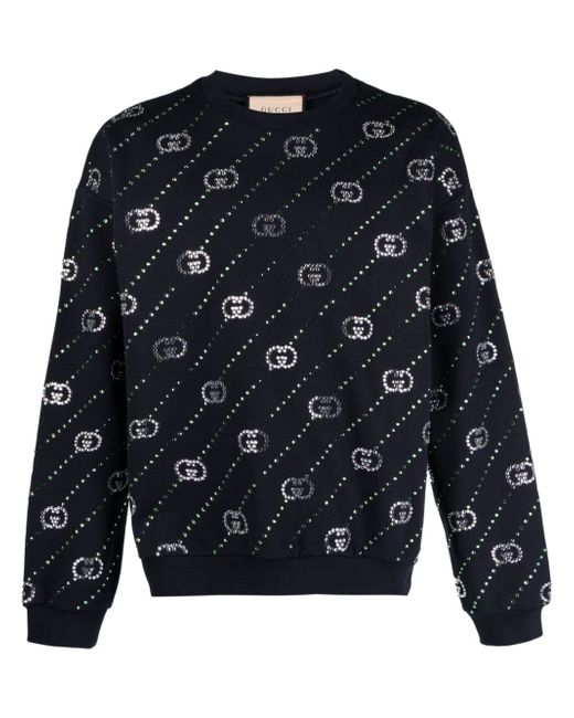 Gucci striped Interlocking G-crystal sweatshirt