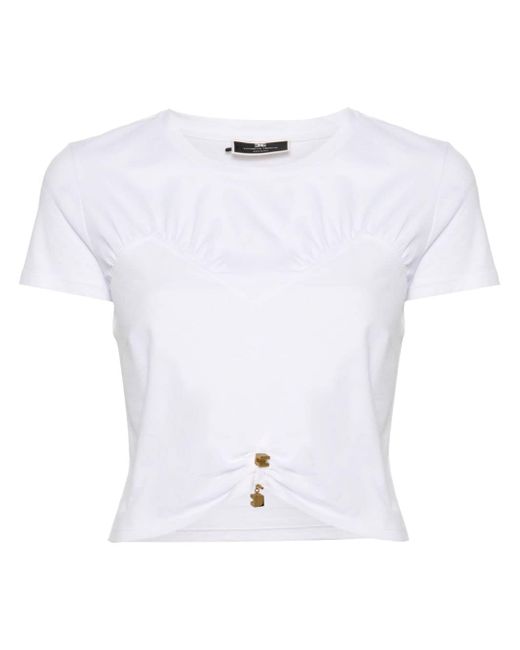 Elisabetta Franchi logo-pin cropped T-shirt