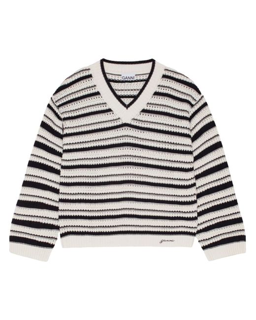 Ganni striped open-knit jumper